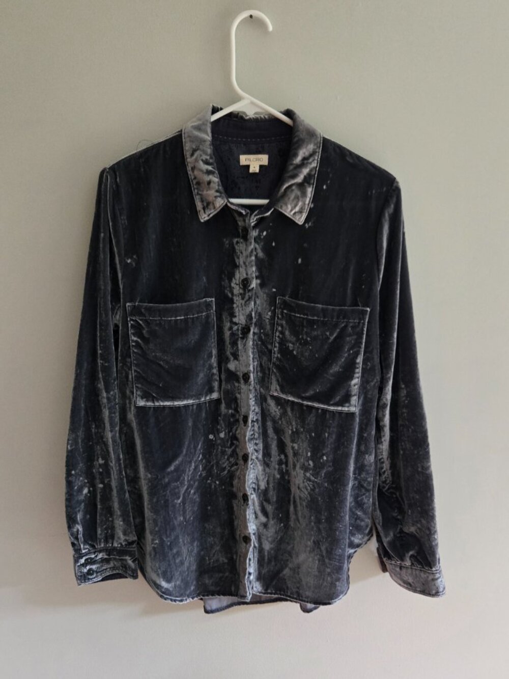 Pilcro Gray Velvet Button Down Shirt, Size M - Picture 3 of 7